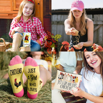 Chicken Gifts, Chicken Lover Gifts for Women, Funny Chicken Stuff with 20 Oz Tumbler Hat Socks Makeup Bag 2 Chicken Kitchen Towel Bracelet Keychain Earrings, Chicken Lady Birthday Chirstmas Gift