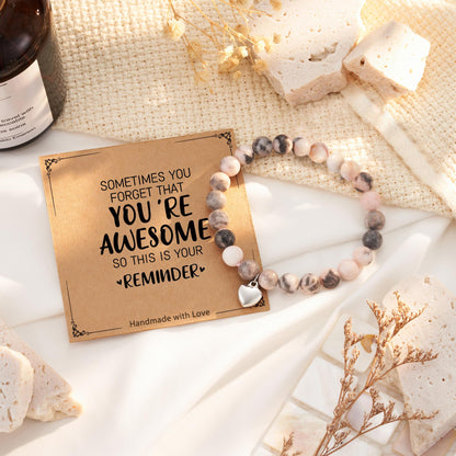 HGDEER Natural Stone Bracelet, Sometimes Your Forget You're Awesome Reminder Bracelets Best GIfts Ideas for Women with Quote Card