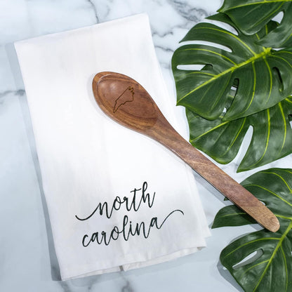 Mary Square North Carolina Black 13 x 6.5 All Cotton and Mango Wood Tea Towel and Spoon Set