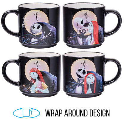 Silver Buffalo Nightmare Before Christmas Jack Sally Scene 4-Pack Ceramic Mug Stack, 10-Ounces, Nightmare Before Christmas 4-Pack Mug Stack, 5 Piece Set