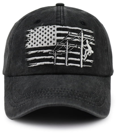 Lineman Gifts for Men, Adjustable Vintage Cotton Embroidered Electrician Dad Hat