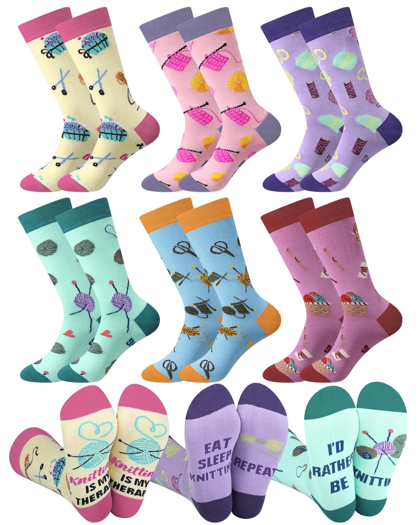 Liitrsh 6 Pairs Funny Crochet Socks for Women Novelty Knitting Socks Mother's Day Gifts for Crochet Lovers Her Mom Grandma