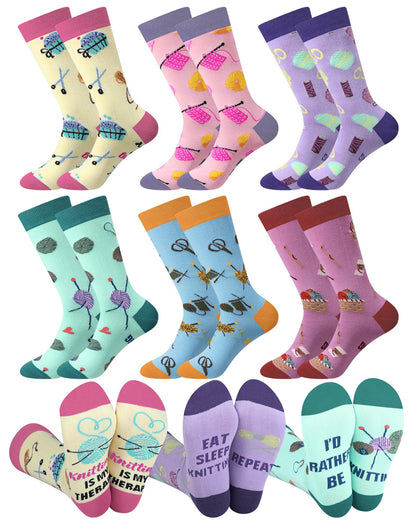 Liitrsh 6 Pairs Funny Crochet Socks for Women Novelty Knitting Socks Mother's Day Gifts for Crochet Lovers Her Mom Grandma