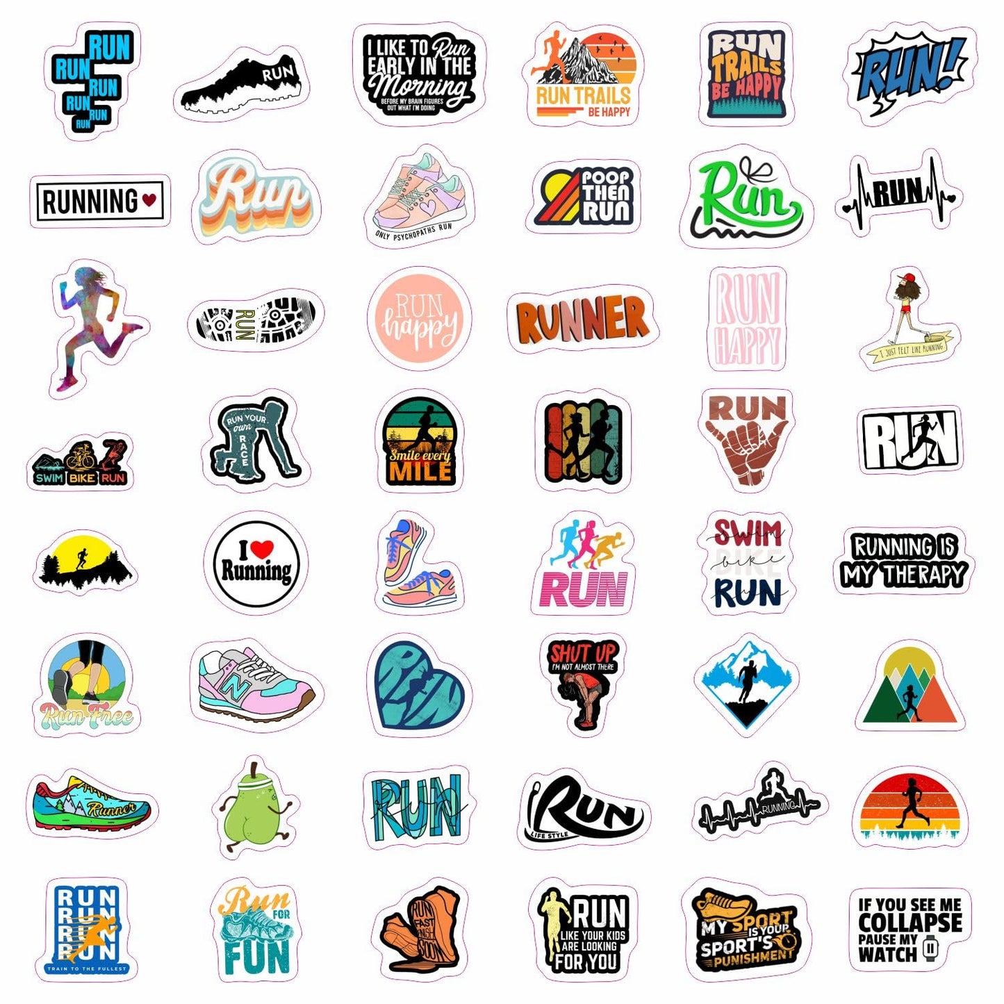 BulbaCraft Running Stickers for Water Bottles, Run Stickers and Decals, Runner Decals - Running Themed Party Decorations, Presents for Marathon Runners Men, Gifts for Women & Men