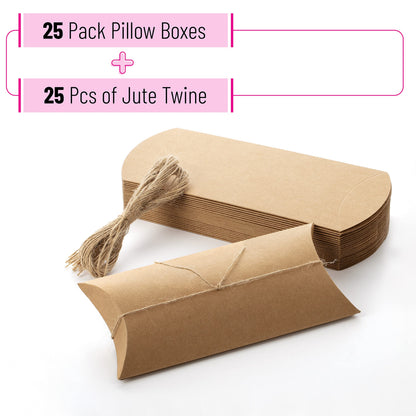Mr. Pen Kraft Pillow Boxes, 6.3x3.4x1.3 in, 25 Pack with Jute Twines, Kraft Gift Boxes, Paper Boxes for Gifts
