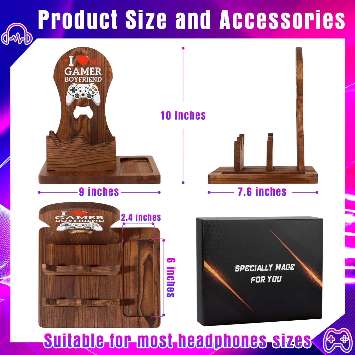 Boyfriend Ideas Gifts, Valentines Fathers Anniversary Christmas Birthday Gifts for Boyfriend Wooden Headphone Stand