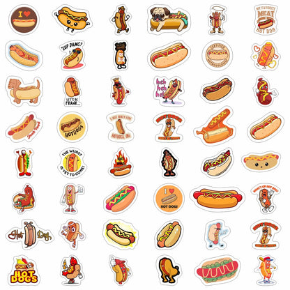 BulbaCraft 100Pcs Hot Dog Stickers for Laptop - Hot Dog Party Decorations, Gifts for Women & Men