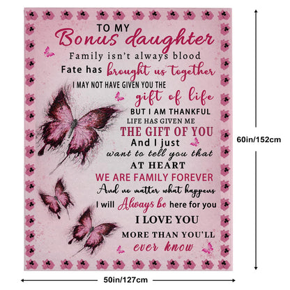 Butterfly Bonus Daughter Blanket - Bonus Daughter Gifts - Step & Unbiological Daughters Gifts from Stepmom Stepdad - Gift for Birthday, Graduation, Christmas, Soft Flannel Throw Blanket, 60"x50"