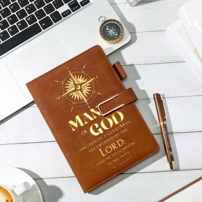 Fuyoooo 4 Pcs Pastors Appreciation Gifts Pastors Father's Day Christian Gifts Include Man of God Pastor Leather Journal Notebook Christian Pen Religious Compass with Gift Box for Church