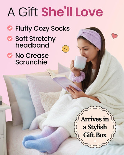 Lily England Cozy Self-Care Gift Set - Teen Girl Gifts Trendy Stuff with Soft Fluffy Socks, Headband & Scrunchie - Gifts, Birthday & Fun Stocking Stuffers for Teen Girls & Tweens