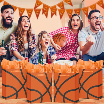 Basketball Party Gift Bag Orange Basketball Gift Wrap Bags with Tissue Paper Greeting Card Decorations for Sport Party Favor Basketball Birthday Goodie Gifts Wrapping Bags for Boys Teens Team Supplies