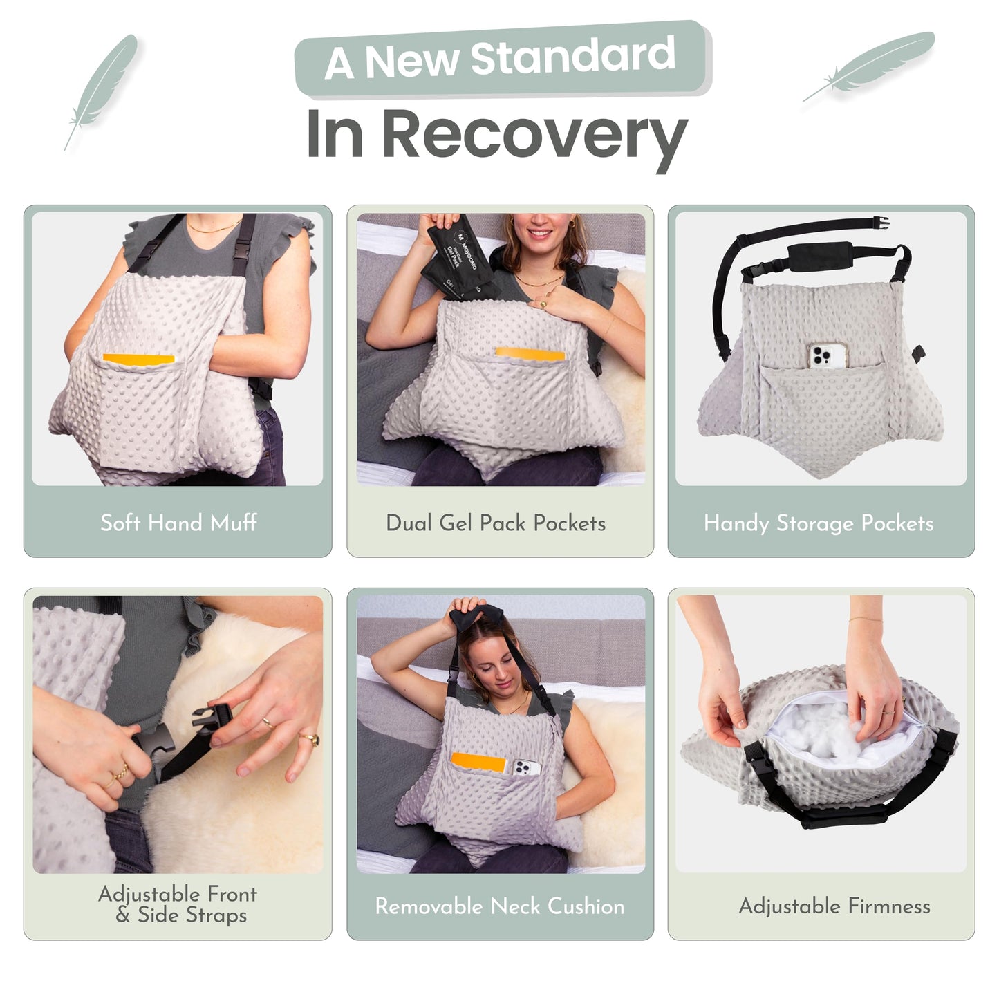 MOYOAMA 4 Pc Hysterectomy Pillow Set – Incl Seatbelt Cushion & 2 Gel Packs for Soothing Relief – After Hysterectomy Recovery Must-Haves, Post-Op C-Section Pillow Gifts, Abdominal Surgery Recovery