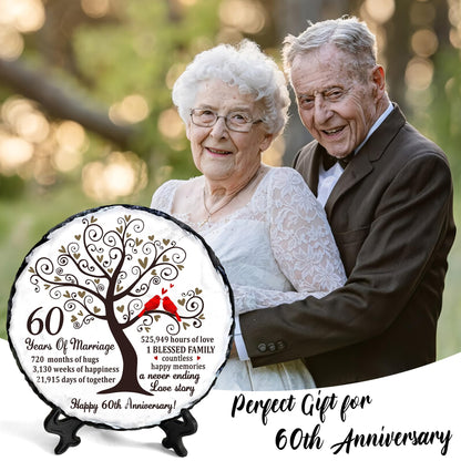 60th Diamond Wedding Anniversary Slate - 60th Wedding Gifts for Parents Grandparents - 60th Anniversary Decorations Gift Ideas - 60 Years of Marriage Plaque, 5.9 inches Plate Keepsake