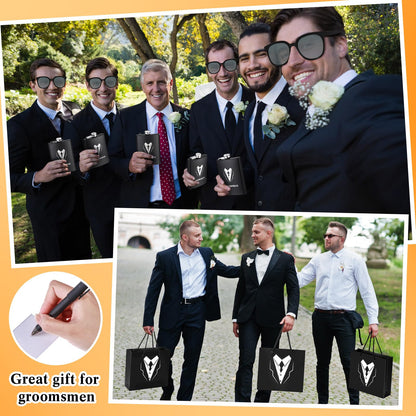Layhit 9 Pcs Groomsmen Proposal Gifts Set of 1 Wedding Party Gift Including 1 Flask 2 Stainless Steel Shot Glass 1 Wood Bottle Opener 1 Pen 1 Sunglasses 1 Card 1 Box 1 Bag