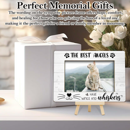 Memorial Gifts for Loss of Cat, Pet Memorial Gifts Wooden Photo Frame with Easel, 4x6 Cat Loss Sympathy Frame for Tabletop Display Photo Insert - G01