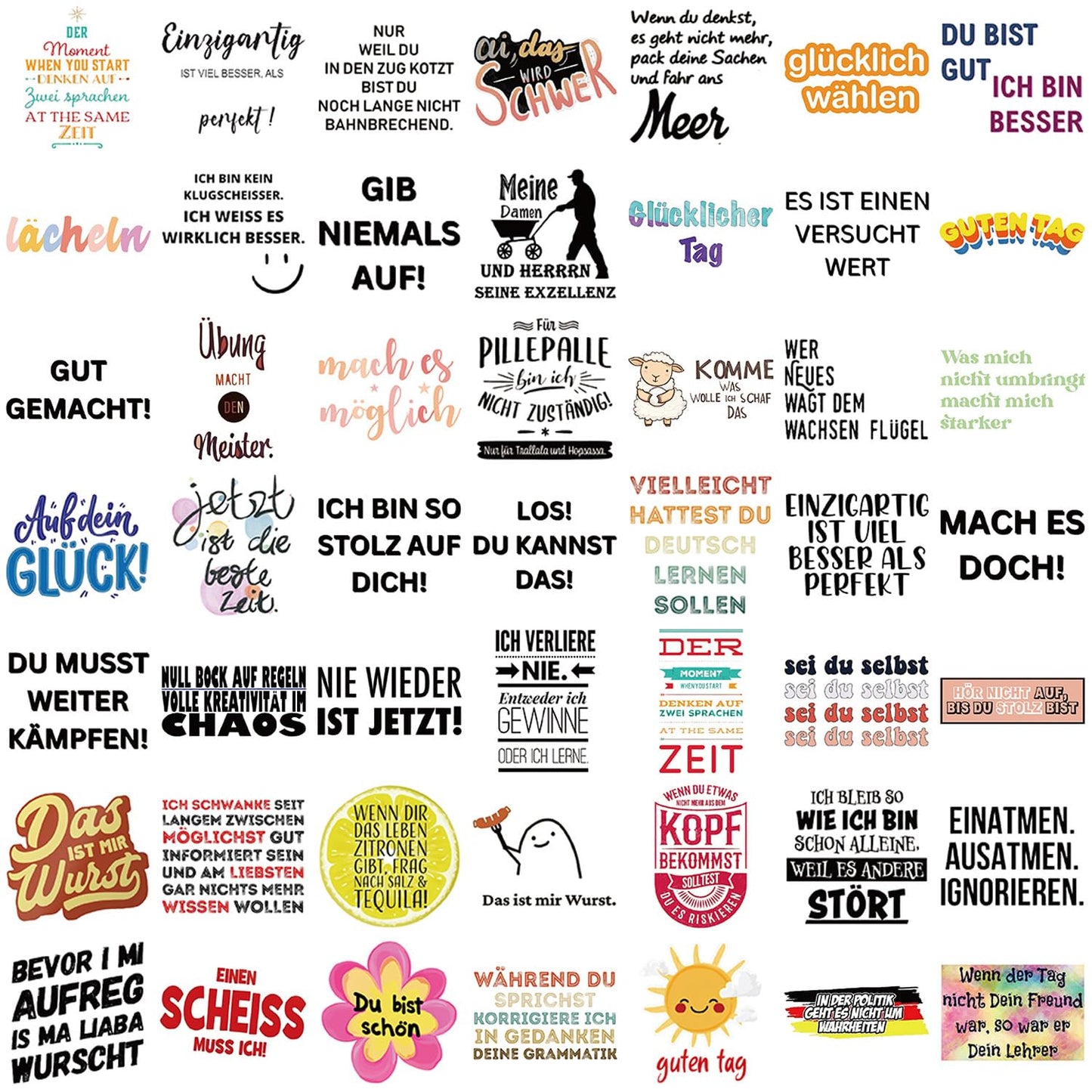 German Motivational Aesthetic Stickers for Teens Adults, 50PCS German Inspirational Quote Waterproof Stickers for Water Bottles Laptop Journal Scrapbook, Teacher Positive Decals for Students