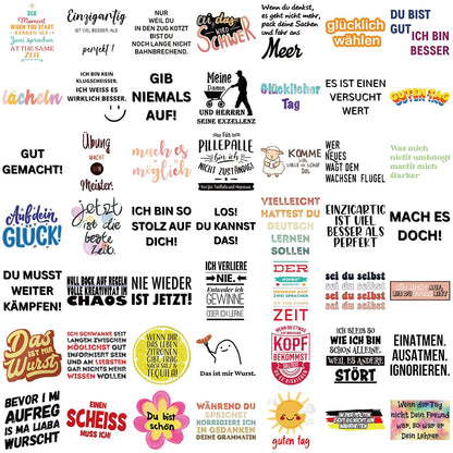 German Motivational Aesthetic Stickers for Teens Adults, 50PCS German Inspirational Quote Waterproof Stickers for Water Bottles Laptop Journal Scrapbook, Teacher Positive Decals for Students