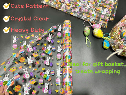 shareluck 100ft Easter Cellophane Wrap - Easter Cello Wrapping paper for Gift Baskets, Treat-Bunny & Eggs Cellophane. (100ft Long x 16” Wide)