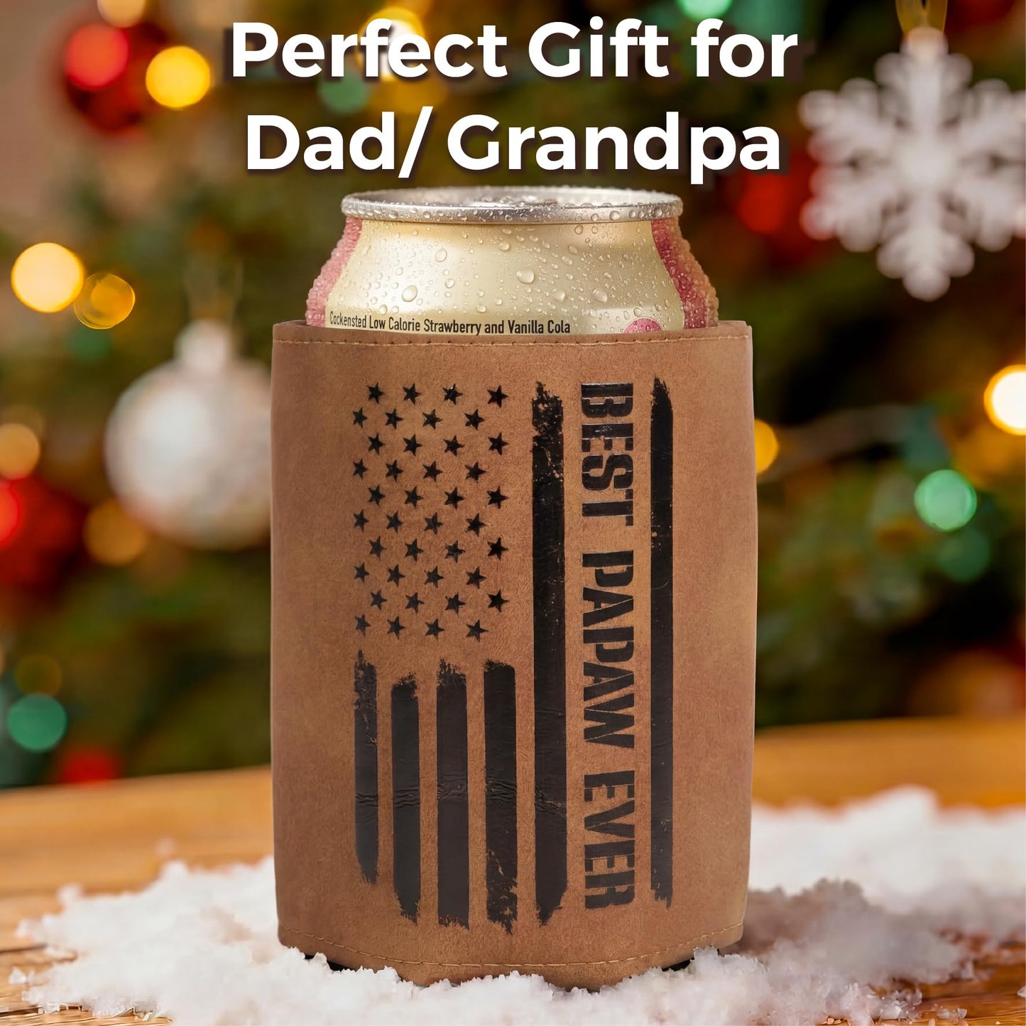 Best PaPaw Gifts – Funny PU Leather Can Cooler Sleeve for PaPaw from Grandkids, Fathers Day Birthday Christmas Gift Idea, Fits 12 Oz Cans