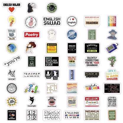 BulbaCraft 100Pcs English Teacher Stickers for Water Bottle and Laptop - English Teacher Party Supplies & Decorations, Waterproof Vinyl Decals, Literature Stickers, Gifts for Women & Men