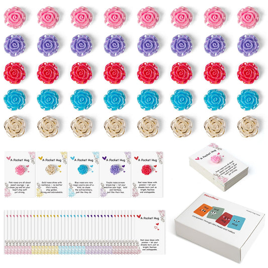 40 Sets Pocket Hug Bulk with Mini Flower, Pocket Hug Tokens with Inspirational Quotes, Encouragement Support Small Gifts for Friends Coworkers Family Long Distance Relationship Keepsake