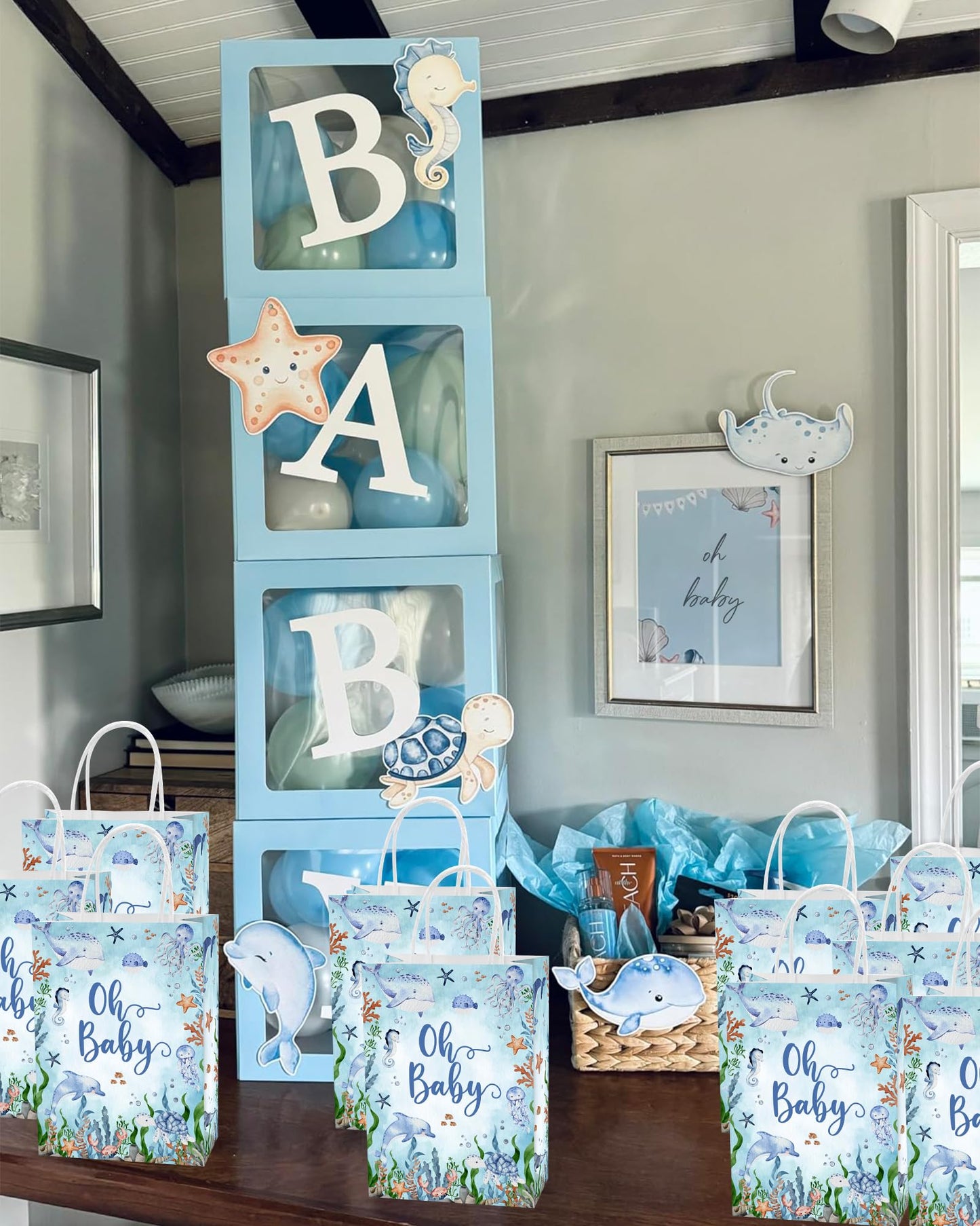16Pcs Under the Sea Baby Shower Favor Bags - Party Favor Gift Snack Goodie Treat Candy Bags for Ocean Theme Baby Shower Decorations Supplies