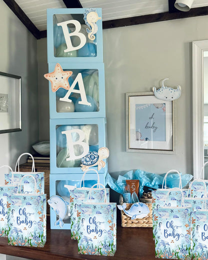 16Pcs Under the Sea Baby Shower Favor Bags - Party Favor Gift Snack Goodie Treat Candy Bags for Ocean Theme Baby Shower Decorations Supplies