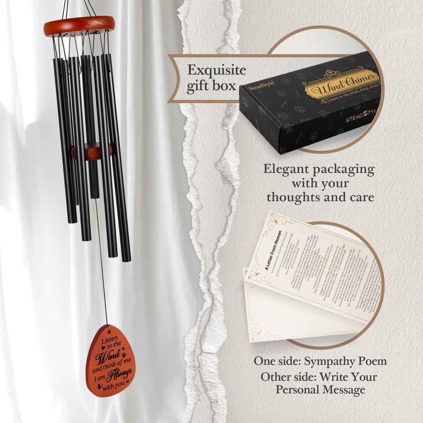 SteadStyle Cat Memorial Gifts for Loss of Cat, Pet Memorial Wind Chimes, Pet Memorial Gifts for Cats, Loss of Cats Sympathy Gift, Remembrance Sympathy Wind Chime Outdoor Garden Patio 25.5 in