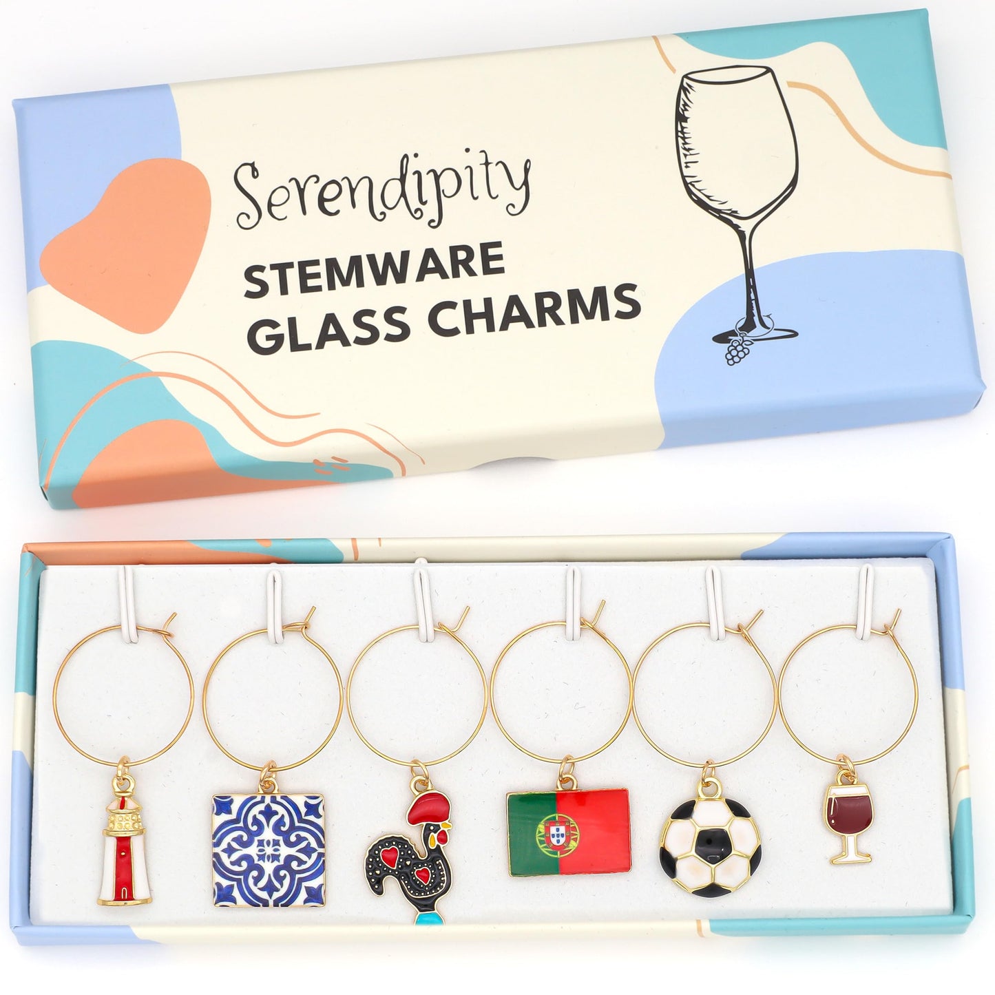 Serendipity Portugal Wine Charms, Gift for Portuguese, Rooster of Barcelos, Azulejos, Portugal Flag, Lighthouse, Porto Wine, Soccer, Portugal Souvenir, Travel Keepsake