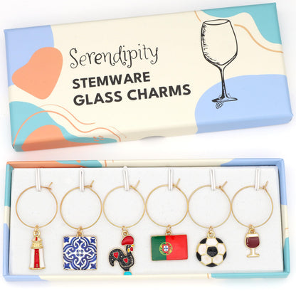 Serendipity Portugal Wine Charms, Gift for Portuguese, Rooster of Barcelos, Azulejos, Portugal Flag, Lighthouse, Porto Wine, Soccer, Portugal Souvenir, Travel Keepsake