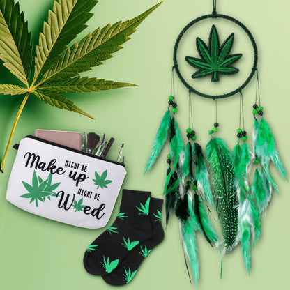 Wenqik 3 Pcs Green Leaf Gifts for Women, Friends, Mom, Green Enthusiasts Include Embroidery Dream Catcher, Makeup Zipper Bag, Stockings Cotton for Valentine Mind Birthday Christmas Party