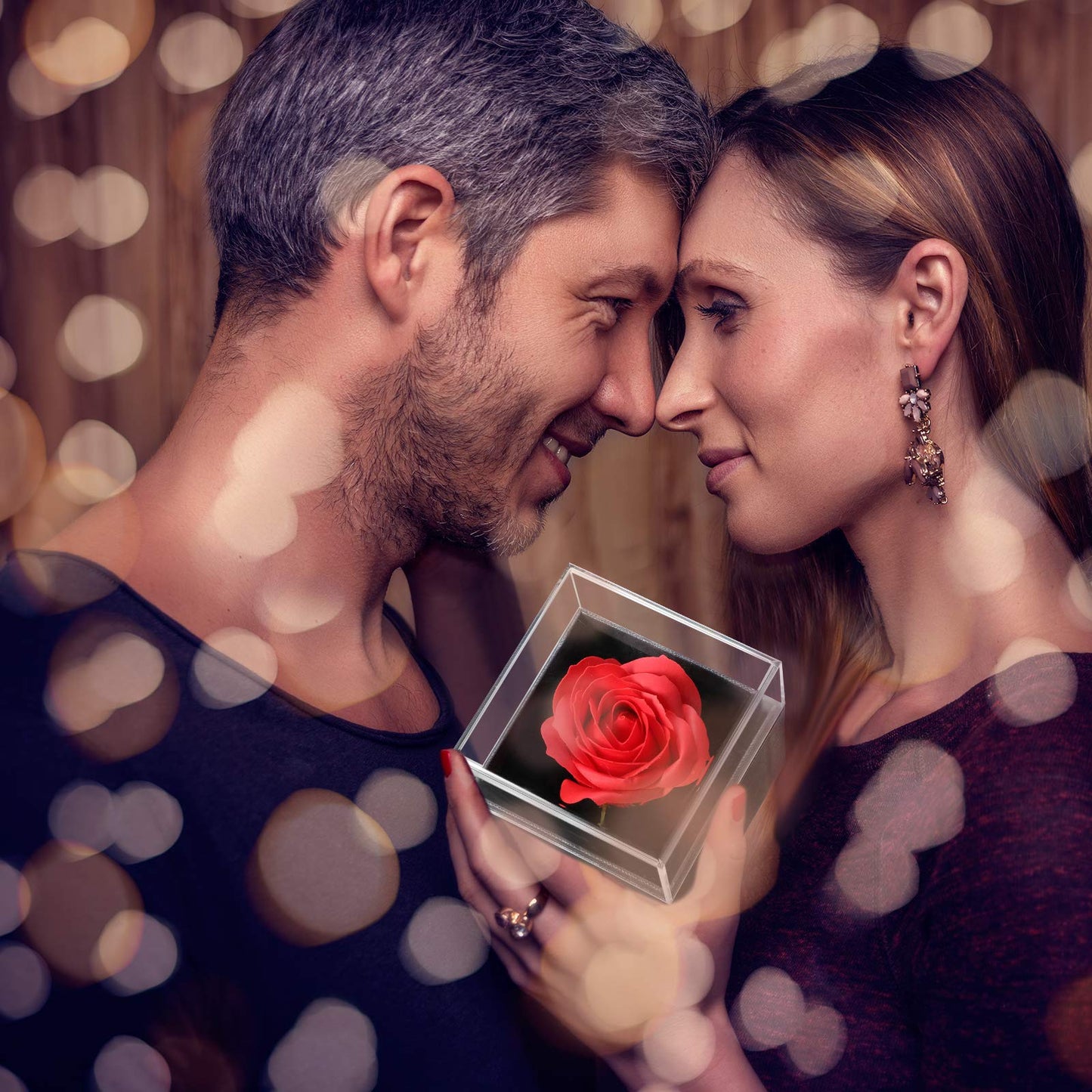 Hicarer Mother's Day Necklace Gift for Girlfriend Women I Love You in 100 Languages Projection Necklace Heart Pendant with Preserved Red Rose Flower in Box for Mom Mama Wife on Anniversary