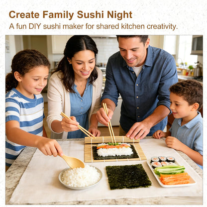 Bamboo Sushi Making Kit for Beginners, 9 Piece Sushi Rolling Mat Set with Chopsticks, Traditional Sushi Roller Kit & Sushi Maker, Cooking Kit for Adults, Family DIY & Date Night Gift