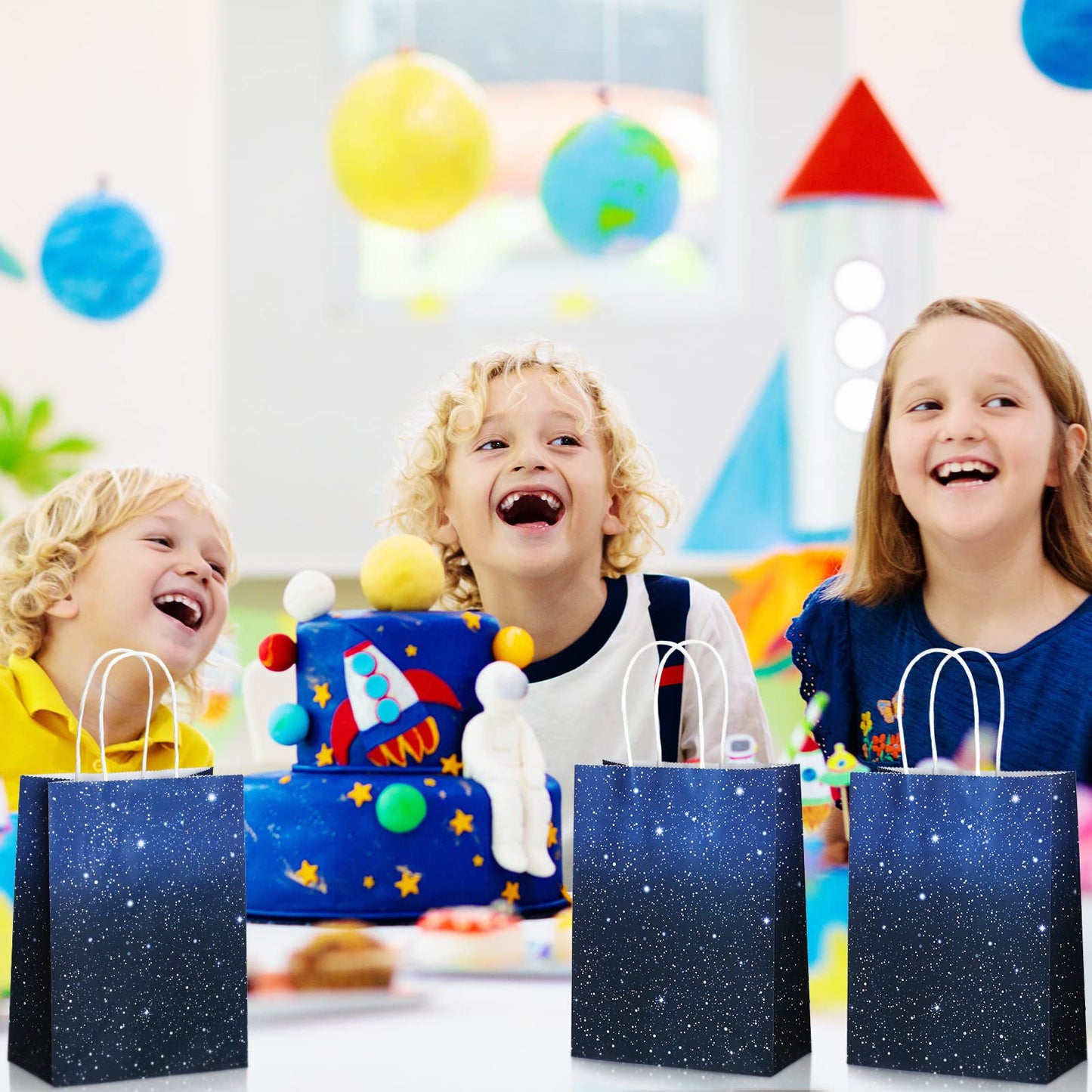 Marspark 16 Pieces Galaxy Party Bags Space Party Favor Bags Starry Night Gift Goodie Bag Galaxy Treat Candy Bag for Space Stars Themed Birthday Decorations Supplies