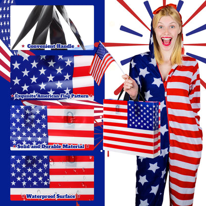 Sweetude 24 Pcs American Flag Plastic Shopping Bag with Handle 10 x 13'' Patriotic Gift Bags for Memorial Day Independence Day Party