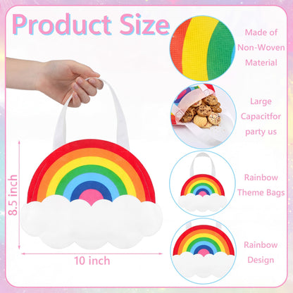 Tranqun 36 Pack Rainbow Party Favor Bags with Handle Rainbow Goodie Non-woven Treat Candy Gift Bags for Cloud Birthday, Baby Shower, Gender Reveal Party Supplies