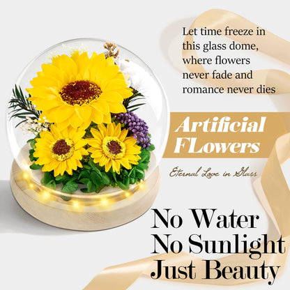 Mothers Day Sunflower Gifts for Mom Birthday Gift for Women, LED Glass Dome Preserved Eternal Flower Home Decor, for Mom Grandma Wife