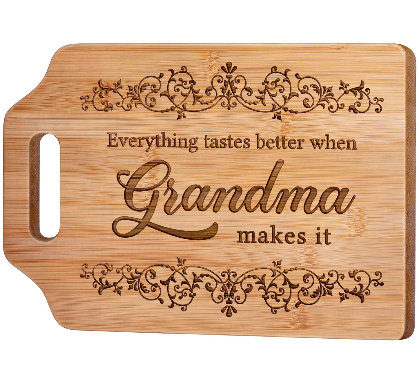 AceThrills Grandma Gifts for Grandma Birthday Gift from Grandkids - Engraved Bamboo Cutting Board 12.3"L x 8.7"W x 0.4"Th (Everything Tastes Better)