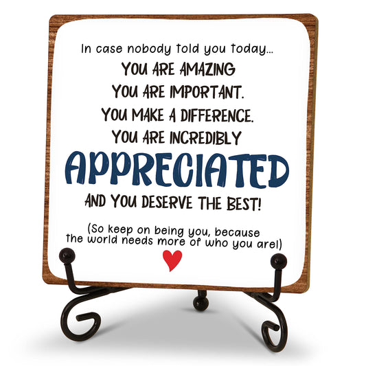 Inspirational Gifts for Women Men, Desk Decor for Friend Coworker Employee, Motivational Wood Plaque With Metal Stand, Rustic Decorations for Home Office(C16)