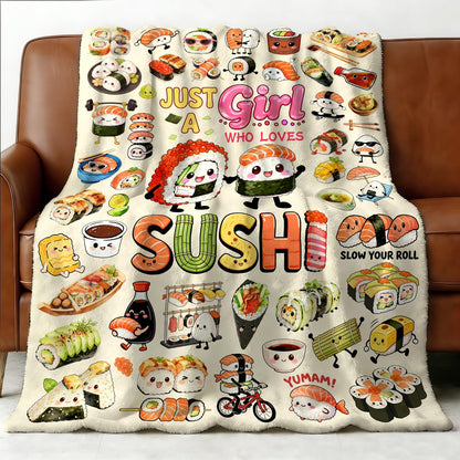 Sushi Blanket Gifts Soft Flannel Sushi Loves Throw Blanket Cute Food Themed Bedding Dceor for Women Girls Kids Adults 50"x40"