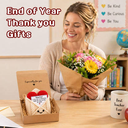 Teacher Gifts, Teacher Appreciation Gifts, Thank You Gift for Teachers Mentor Educator, Gift Idea for Teacher's Day Birthday Graduation Retirement Christmas Valentines, Handmade Crochet Heart Envelope