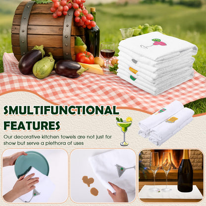 HunnmingRe 4 Pack Bar Towels with Martini Embroidery - Wine Cocktail Drink Themed Gifts Cotton 29.5'' x 13.8'' Kitchen Hand Soft Absorbent Dish Cloth Bathroom Decorative Home Bar Cart Accessories