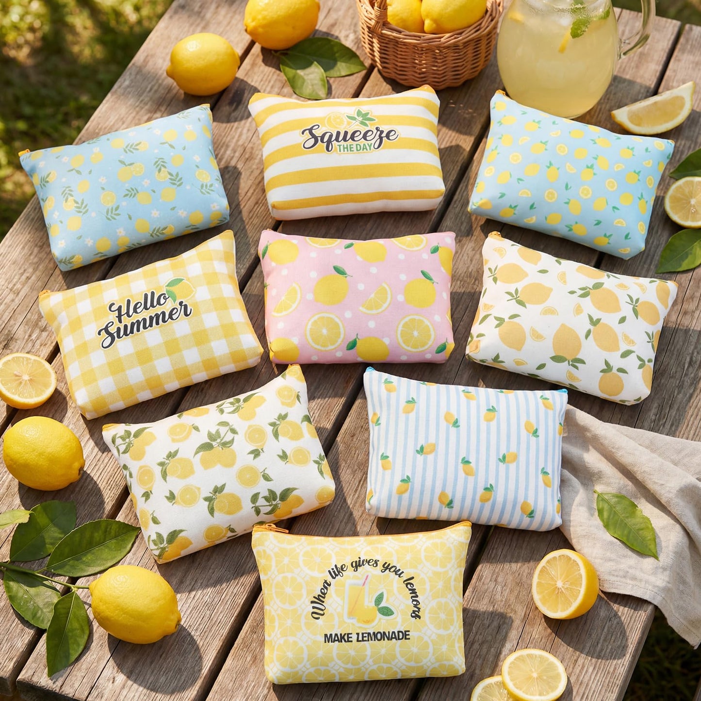 Tallew 9 Pcs Lemon Makeup Bags for Women Lemon Themed Gifts Cosmetic Bag Purse Summer Travel Organizer Zipper Pouch Survival Kit for Women Sister Friend Fruit Lover Birthday Gifts