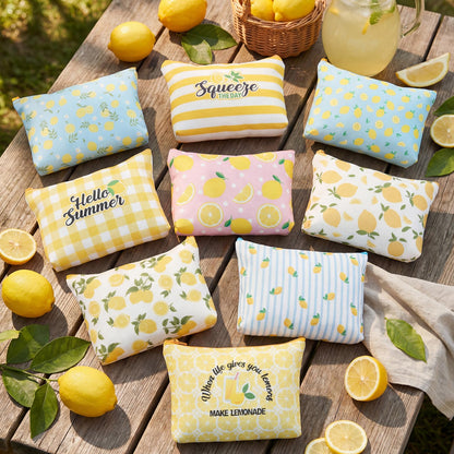 Tallew 9 Pcs Lemon Makeup Bags for Women Lemon Themed Gifts Cosmetic Bag Purse Summer Travel Organizer Zipper Pouch Survival Kit for Women Sister Friend Fruit Lover Birthday Gifts