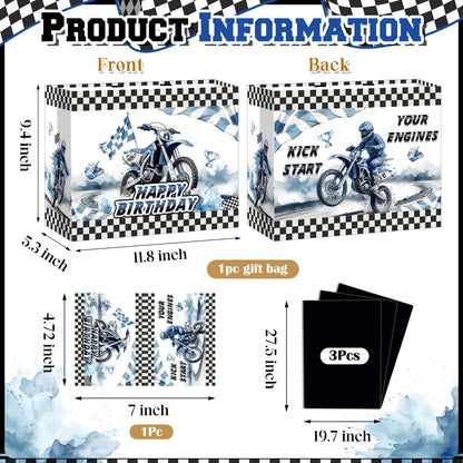 Yomaiha Dirt Bike Birthday Gift Bag for Boys Motocross Motorbike Wrapping Paper with Tissue Paper Greeting Card for Dirty Bike Birthday Party Decoration Supplies