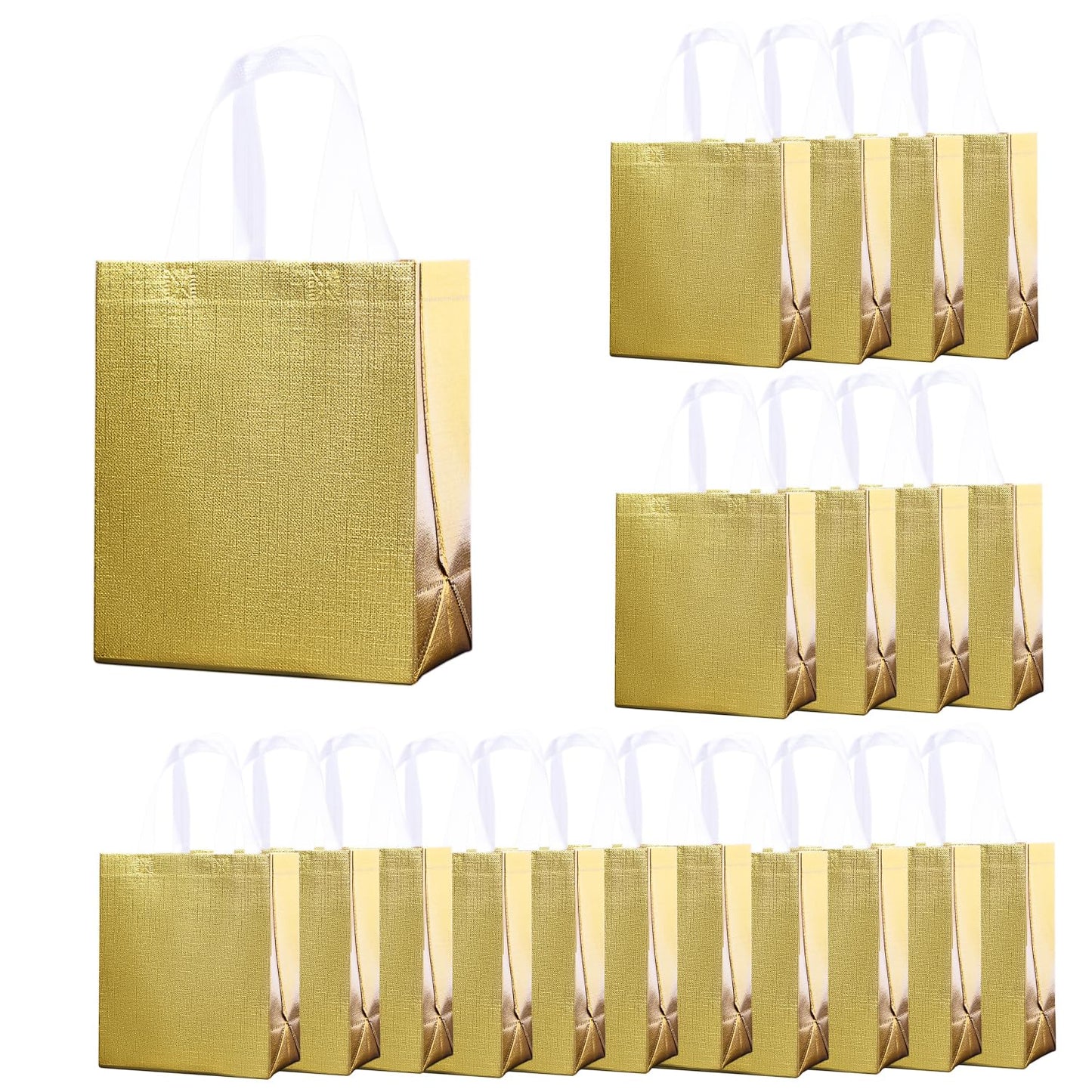 Glossy Gold Gift Bags with Handle 20-Pack,Reusable Non-woven Party Favor Bags with Sturdy Base for Birthday Wedding Easter,8.27x9.84x4.72 Inches (Gold, X-Small)