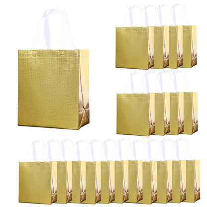 Glossy Gold Gift Bags with Handle 20-Pack,Reusable Non-woven Party Favor Bags with Sturdy Base for Birthday Wedding Easter,8.27x9.84x4.72 Inches (Gold, X-Small)
