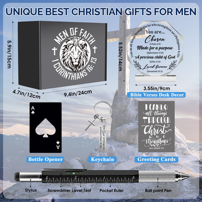 JTAMOHI 10 Pcs Christian Gifts for Men Faith, Inspirational Religious Gifts, Catholic Gift with 20 Oz Tumbler Bible Verses Crystal Plaque Hat Socks Bracelet for Husband, Dad, Grandpa, Friends
