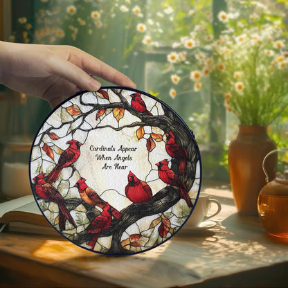 Cardinal Suncatcher Stained Glass Window Hanging Decor - Cardinal Remembrance Gifts, Cardinals Memorial Gifts for Loss of Loved One, Women Grandma Mom, Mothers Day Birthday Christmas Bird Lovers Gift