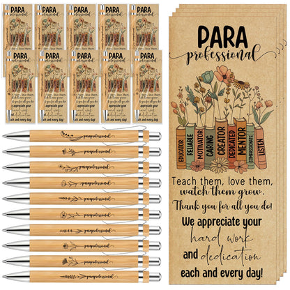 ReliThick 10 Sets Paraprofessional Appreciation Gift Bulk Bamboo Ballpoint Pen with Thank You Greeting Card Gifts for Paraprofessional Teaching Assistant Coworker Teacher Staff Team